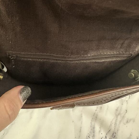 Vintage 90s Leather Cross Body Purse Bag Dark Brown Braided Boho Indie - Picture 7 of 7